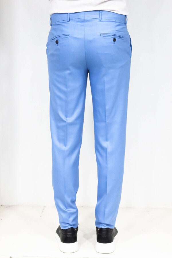 Slim Fit Textured Light Blue Men Trousers