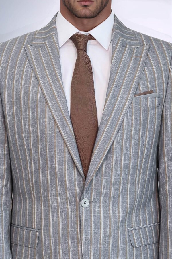 Striped Blazer Plain Pants Grey Men Suit