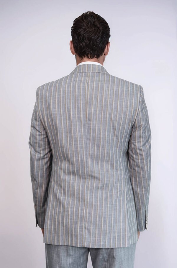 Striped Blazer Plain Pants Grey Men Suit