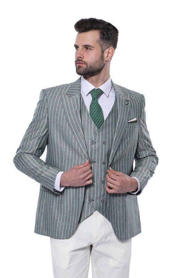 Striped Green Men Suit