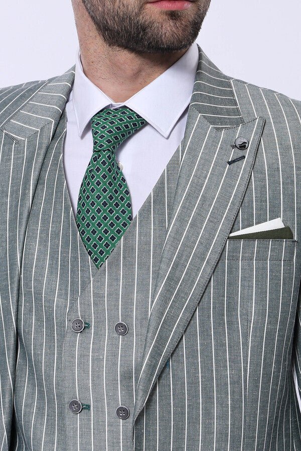 Striped Green Men Suit
