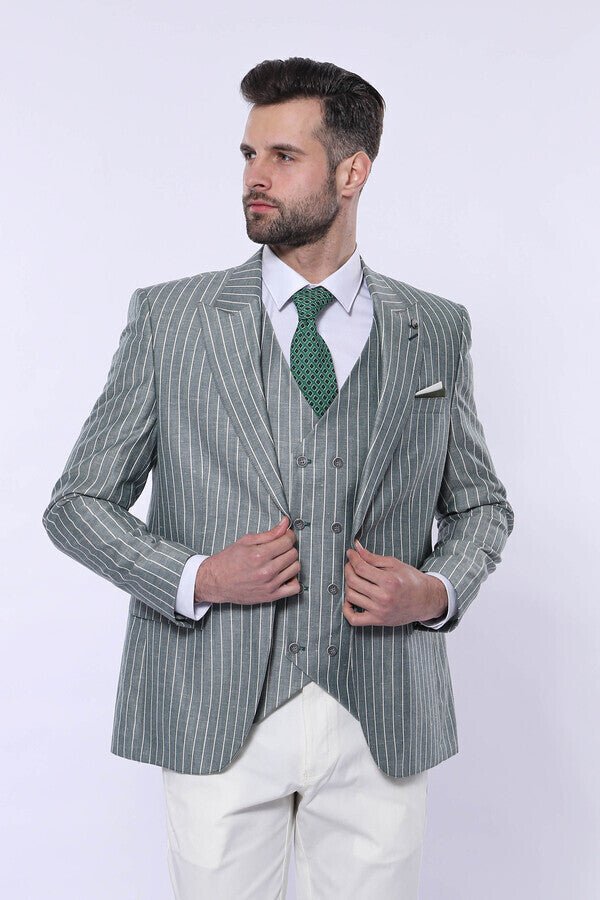 Striped Green Men Suit