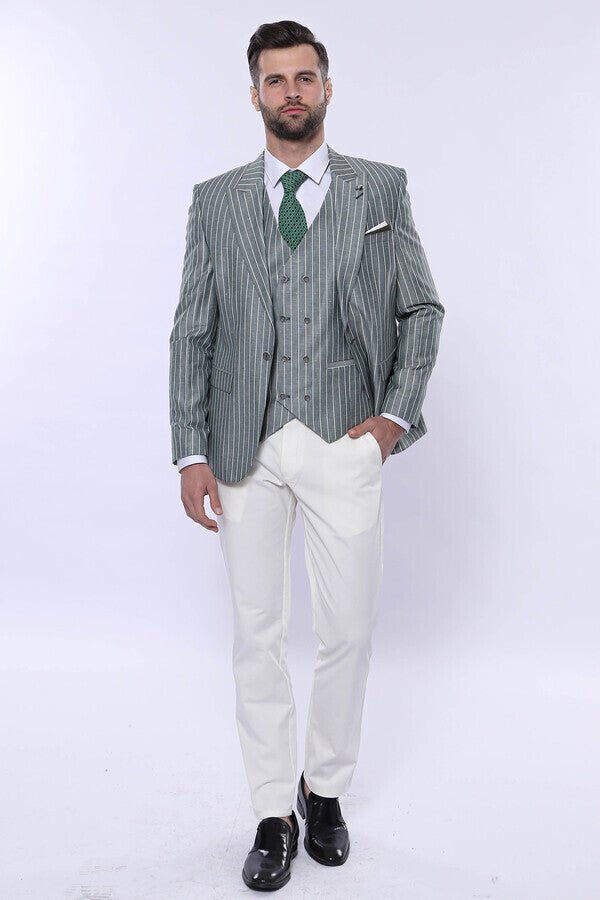 Striped Green Men Suit