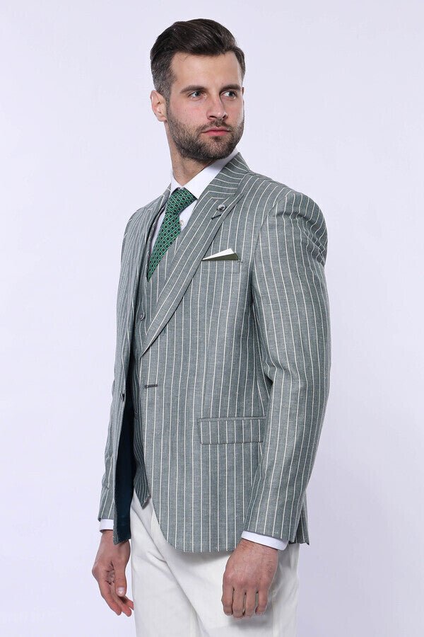Striped Green Men Suit