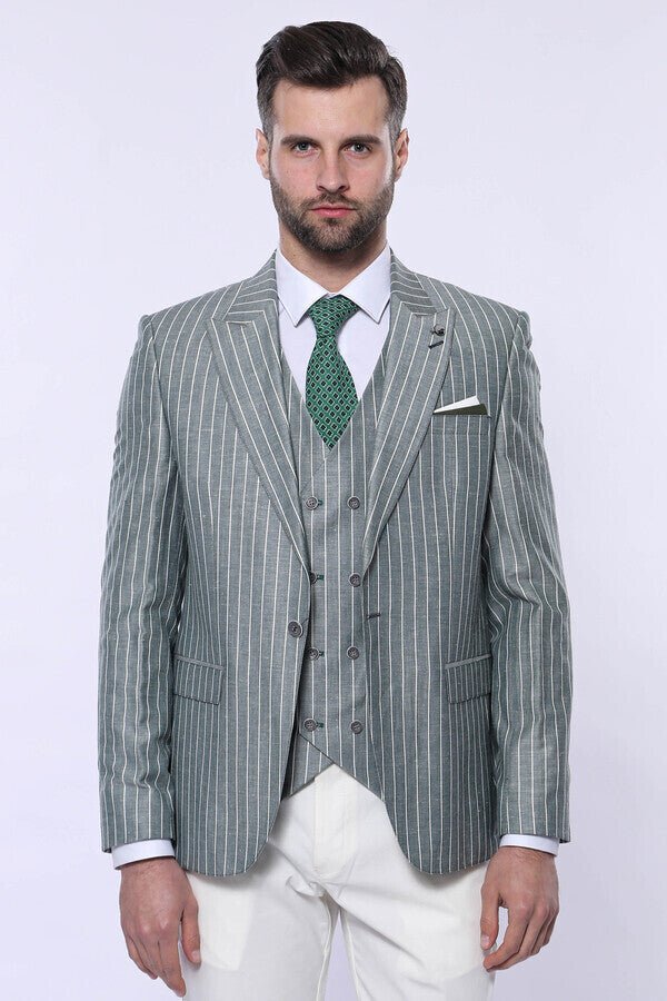 Striped Green Men Suit