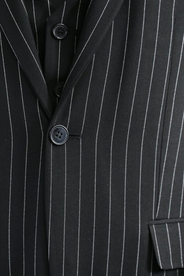 Striped Single Button with Vested Black Mens Suit