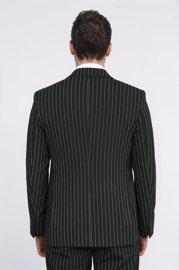 Striped Single Button with Vested Black Mens Suit
