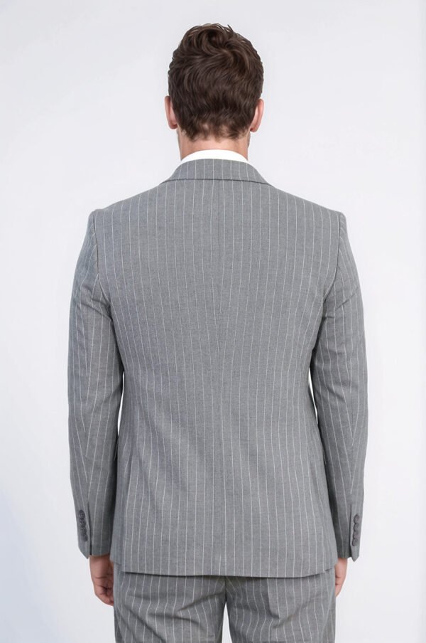 Striped Single Button with Vested Gray Men’s Suit