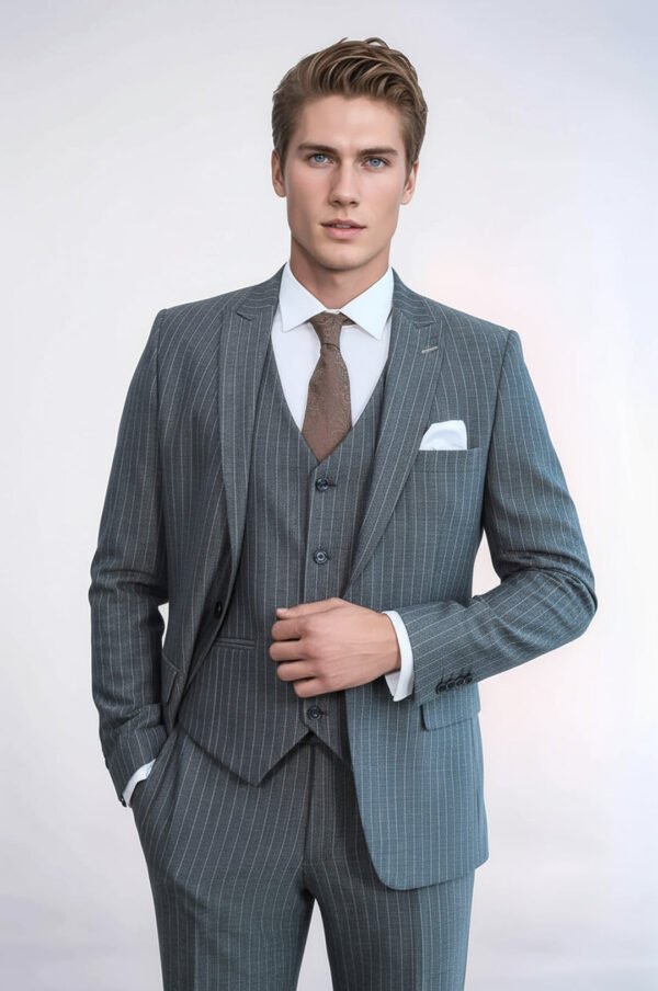 Striped Slim Fit Anthracite Men Suit
