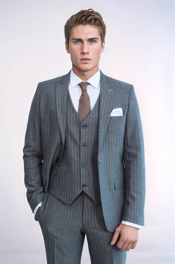Striped Slim Fit Anthracite Men Suit