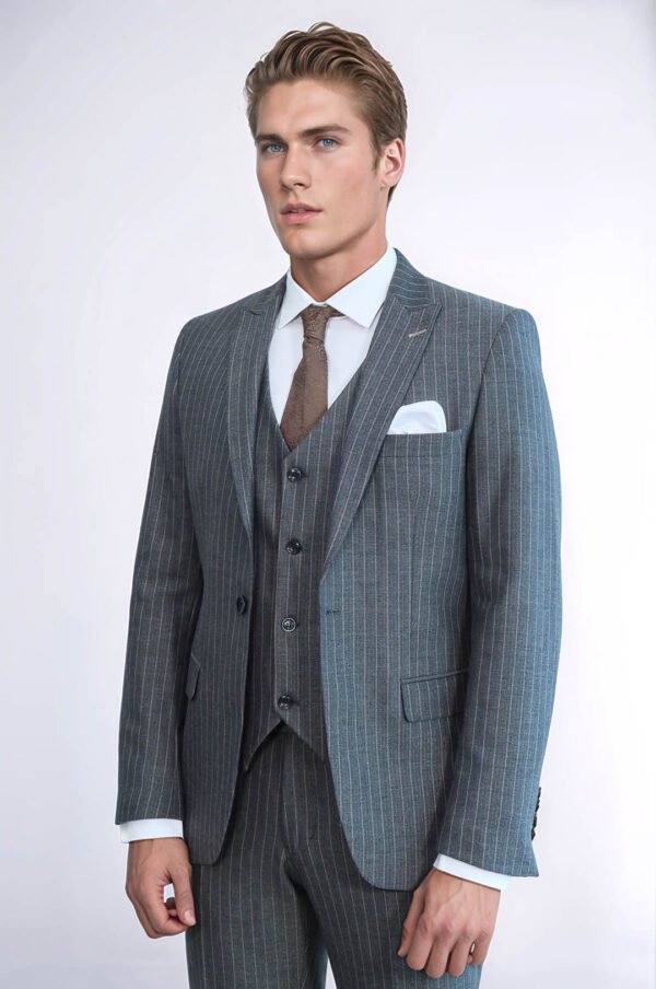 Striped Slim Fit Anthracite Men Suit