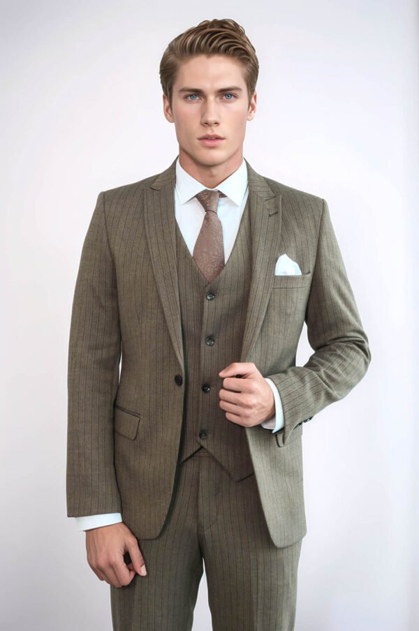 Striped Slim Fit Brown Men Suit