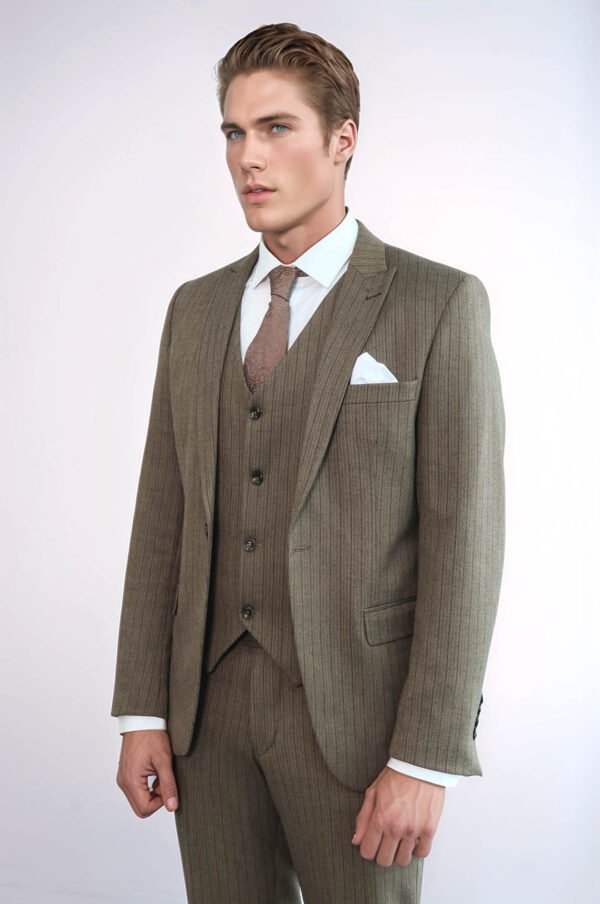 Striped Slim Fit Brown Men Suit