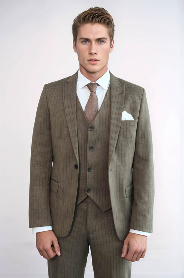 Striped Slim Fit Brown Men Suit