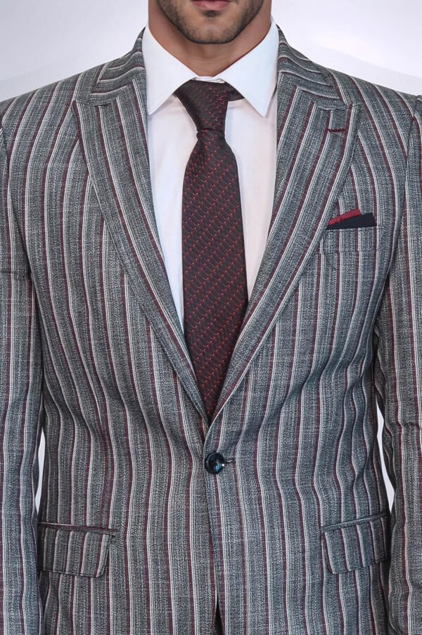 Striped Two Piece Grey Men Suit