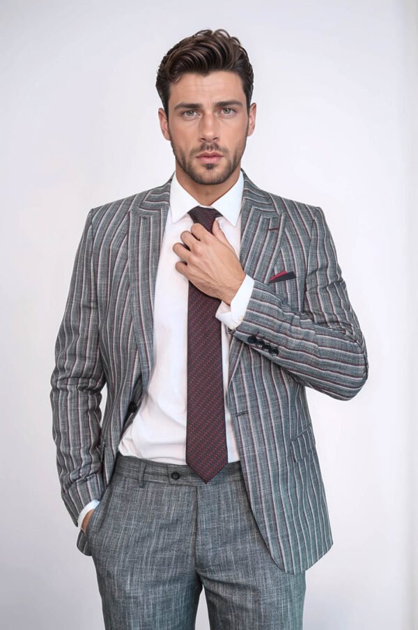 Striped Two Piece Grey Men Suit
