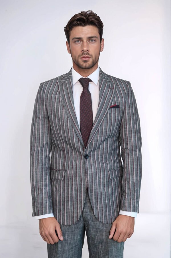 Striped Two Piece Grey Men Suit