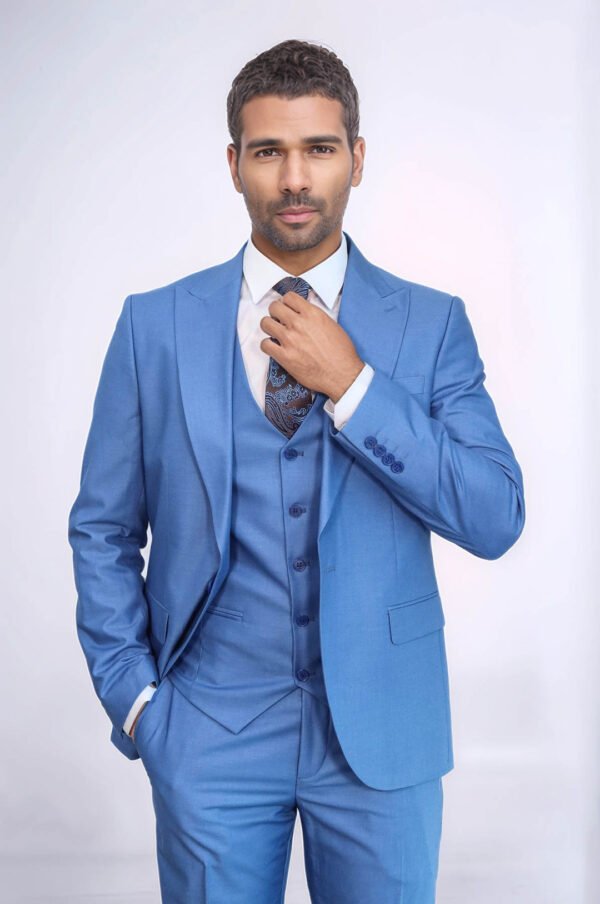 Plain Slim Fit Navy Blue Men Suit