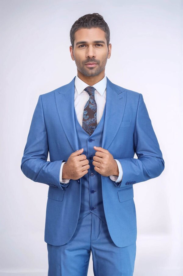 Plain Slim Fit Navy Blue Men Suit