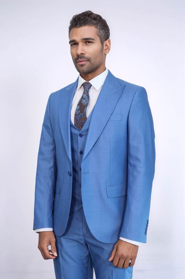 Plain Slim Fit Navy Blue Men Suit