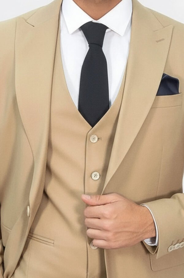 Tan Men's Plain Suit with Vest