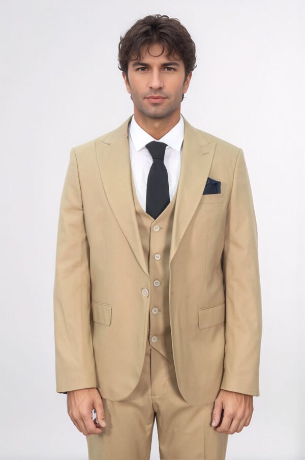 Tan Men's Plain Suit with Vest
