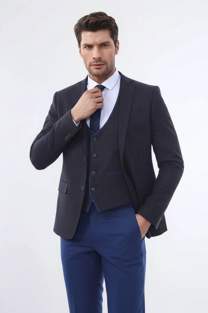 Brown Plaid Men's Winter 3 Piece Suit