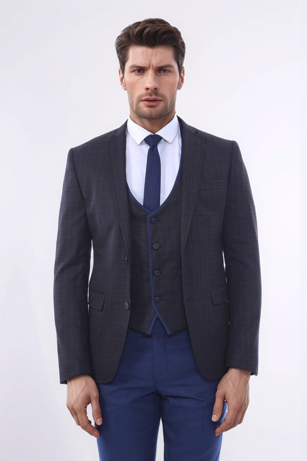 Brown Plaid Men's Winter 3 Piece Suit