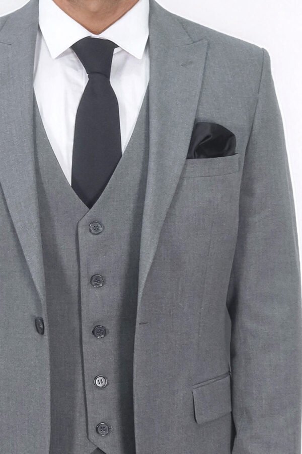 Three Piece Slim Fit Single Button Grey Men Suit
