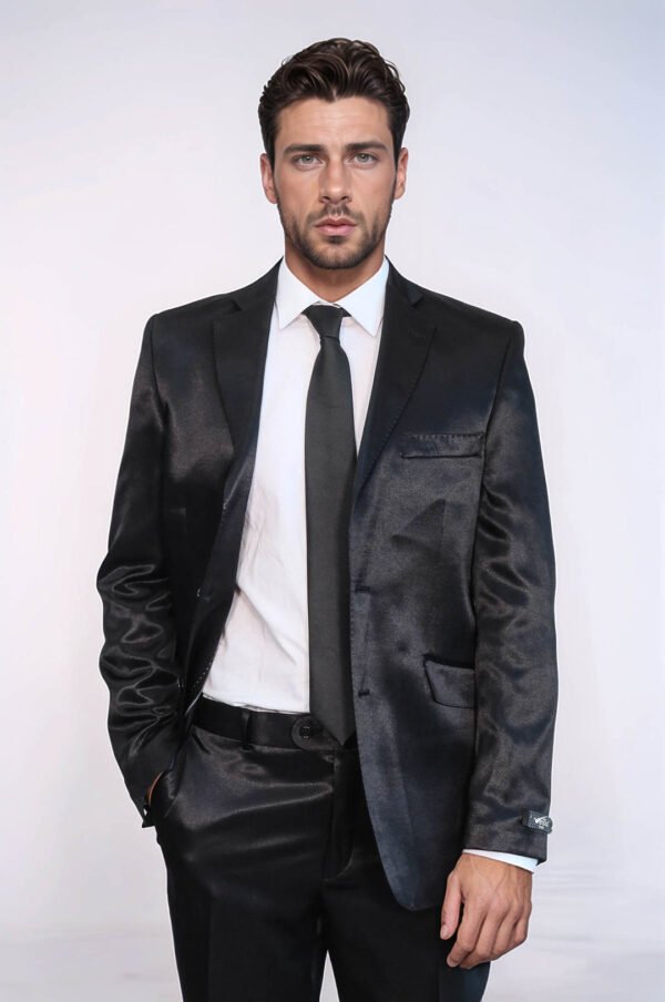 Two Button Slim Fit Satin Black Suit – Two Piece