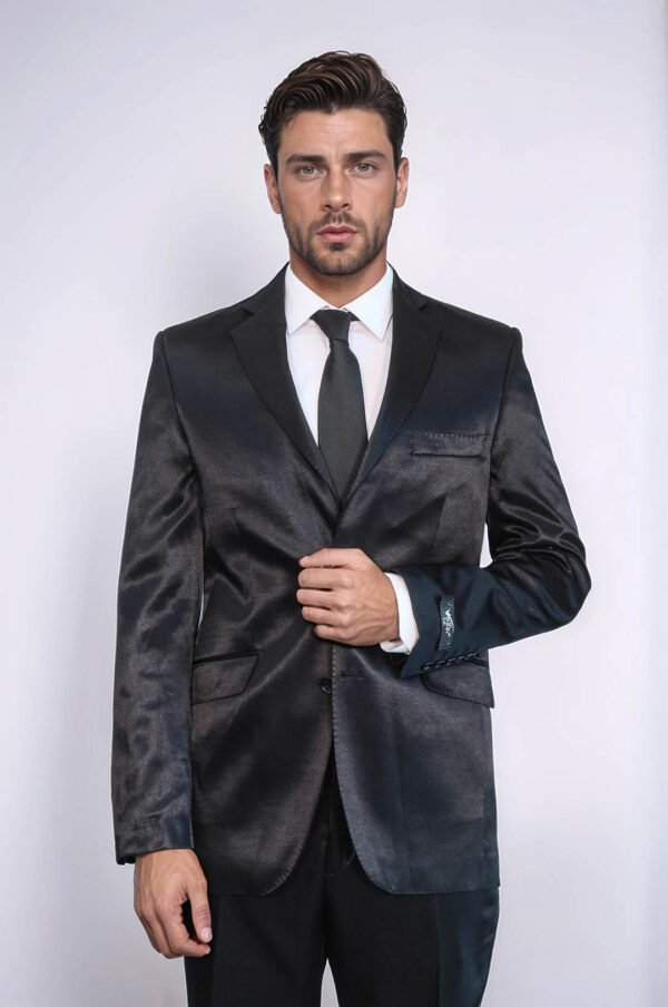 Two Button Slim Fit Satin Black Suit – Two Piece