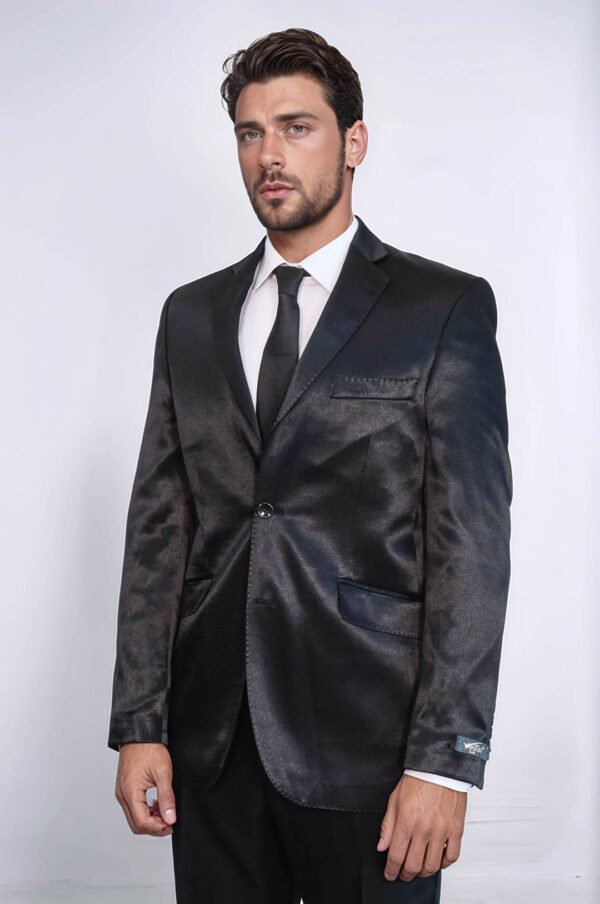 Two Button Slim Fit Satin Black Suit – Two Piece