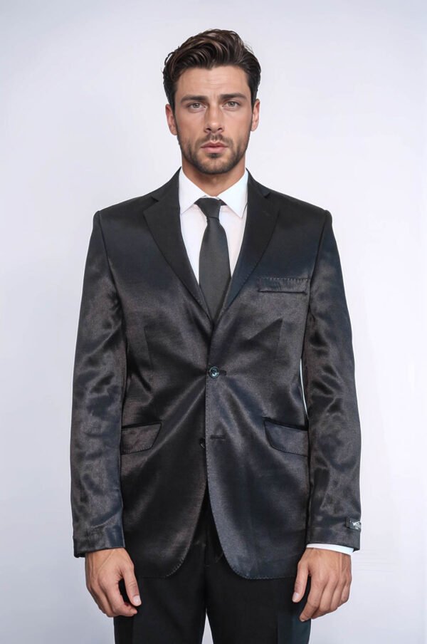Two Button Slim Fit Satin Black Suit – Two Piece
