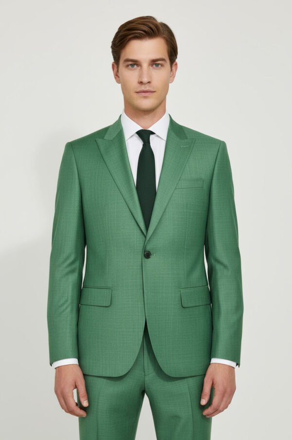 Two Piece Slim Fit Single Button Green Men Suit