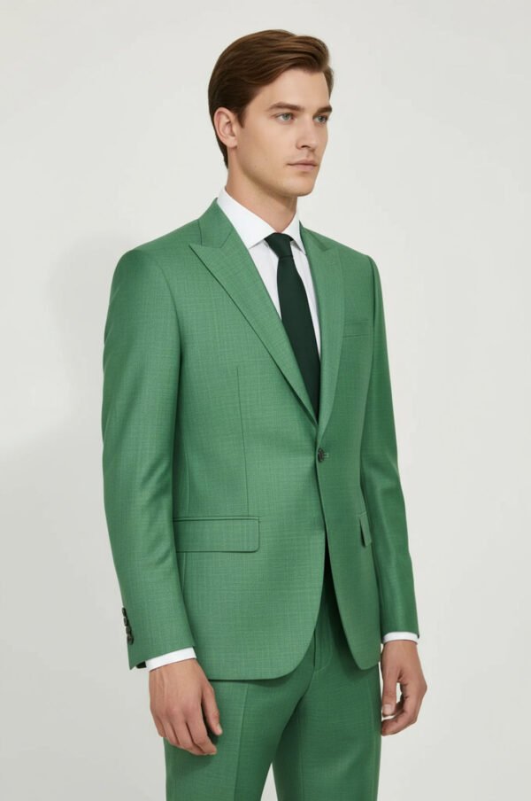 Two Piece Slim Fit Single Button Green Men Suit