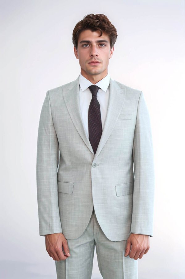 Two Piece Slim Fit Single Button Light Grey Men Suit