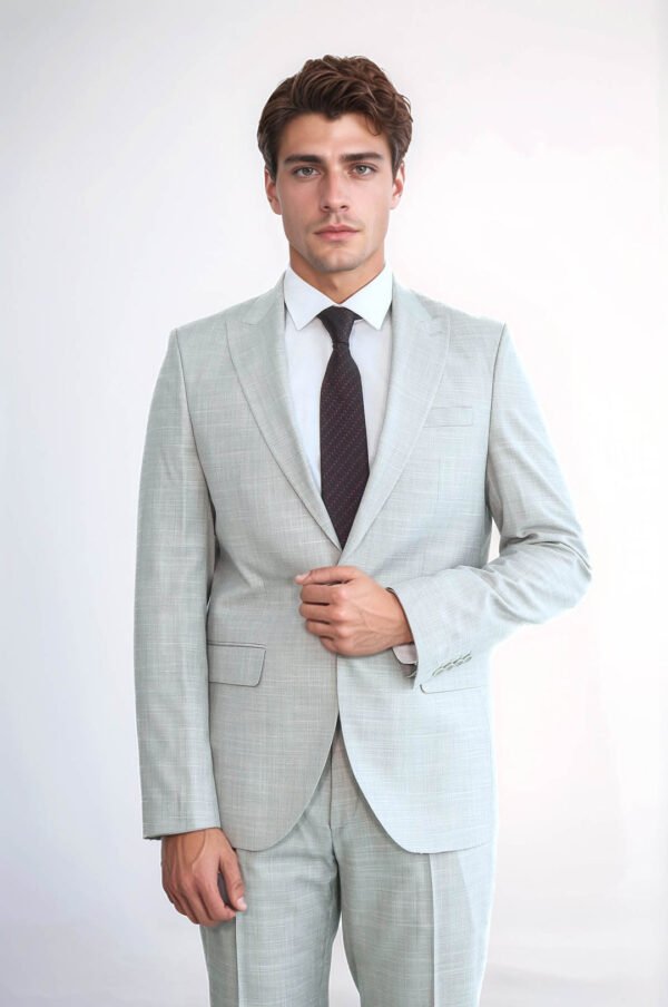 Two Piece Slim Fit Single Button Light Grey Men Suit