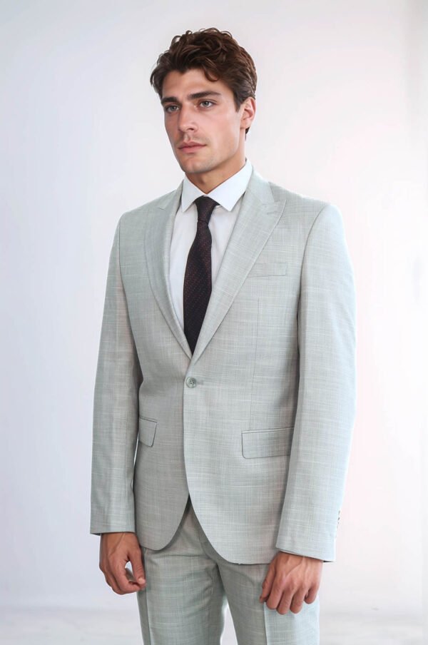 Two Piece Slim Fit Single Button Light Grey Men Suit