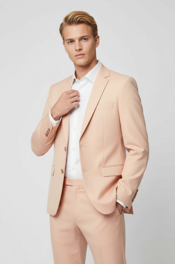 Two Piece Slim Fit Single Button Peach Colour Men Suit