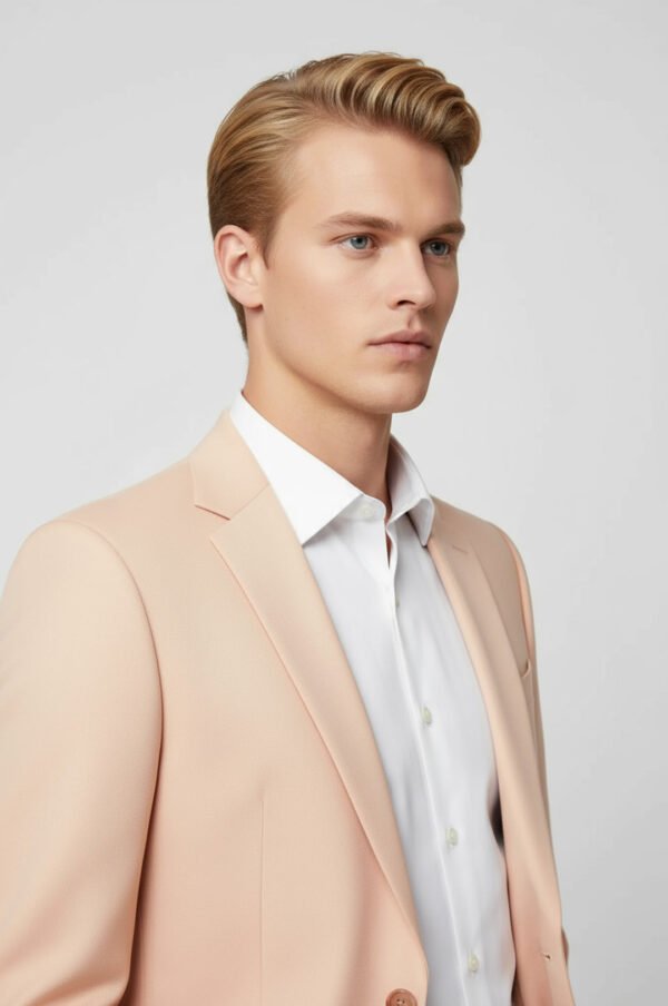 Two Piece Slim Fit Single Button Peach Colour Men Suit