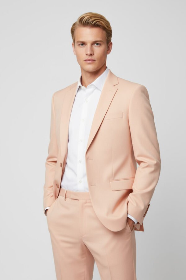 Two Piece Slim Fit Single Button Peach Colour Men Suit