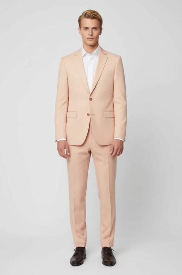 Two Piece Slim Fit Single Button Peach Colour Men Suit