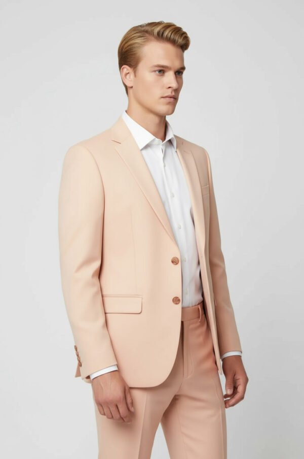 Two Piece Slim Fit Single Button Peach Colour Men Suit