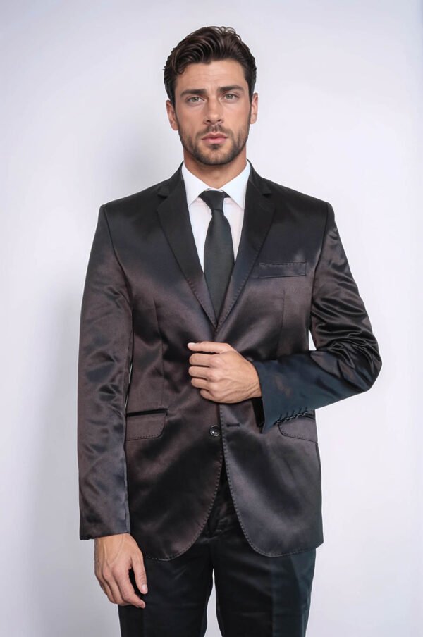 Two Piece Two Buttons Modeled Lapel Satin Black Men Groom Suit