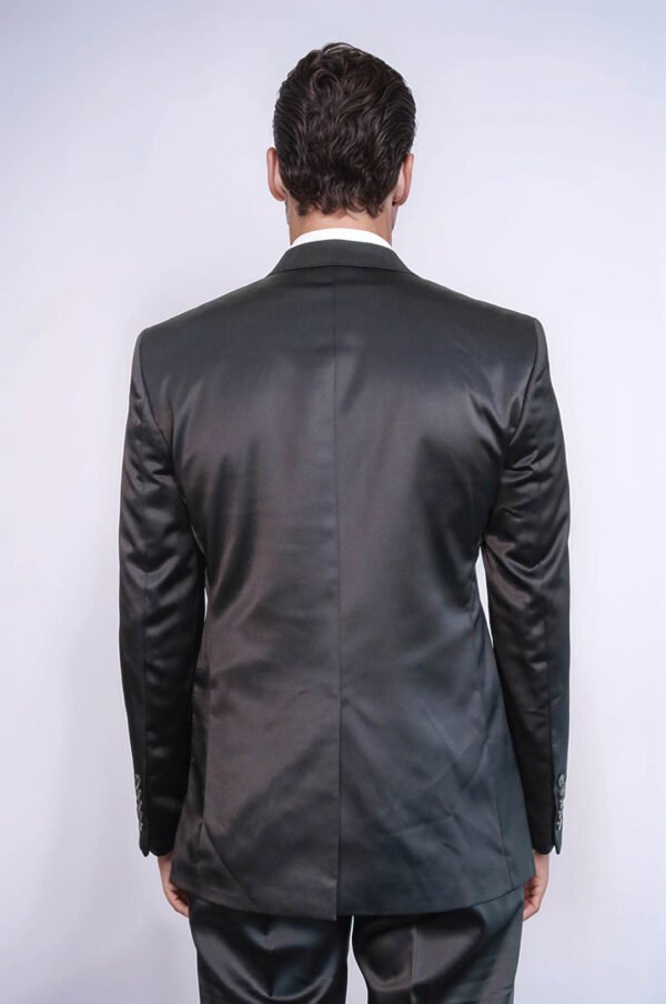 Two Piece Two Buttons Modeled Lapel Satin Black Men Groom Suit