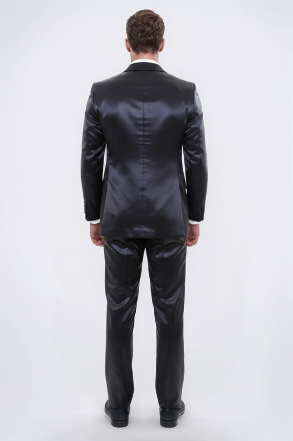 Two Piece Two Buttons Modeled Lapel Satin Black Men Groom Suit