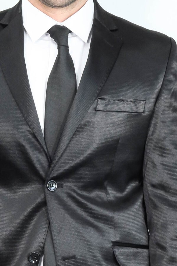 Two Piece Two Buttons Patterned Satin Black Men Suit