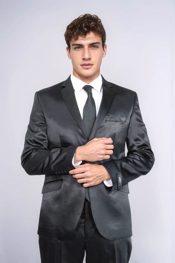 Two Piece Two Buttons Patterned Satin Black Men Suit