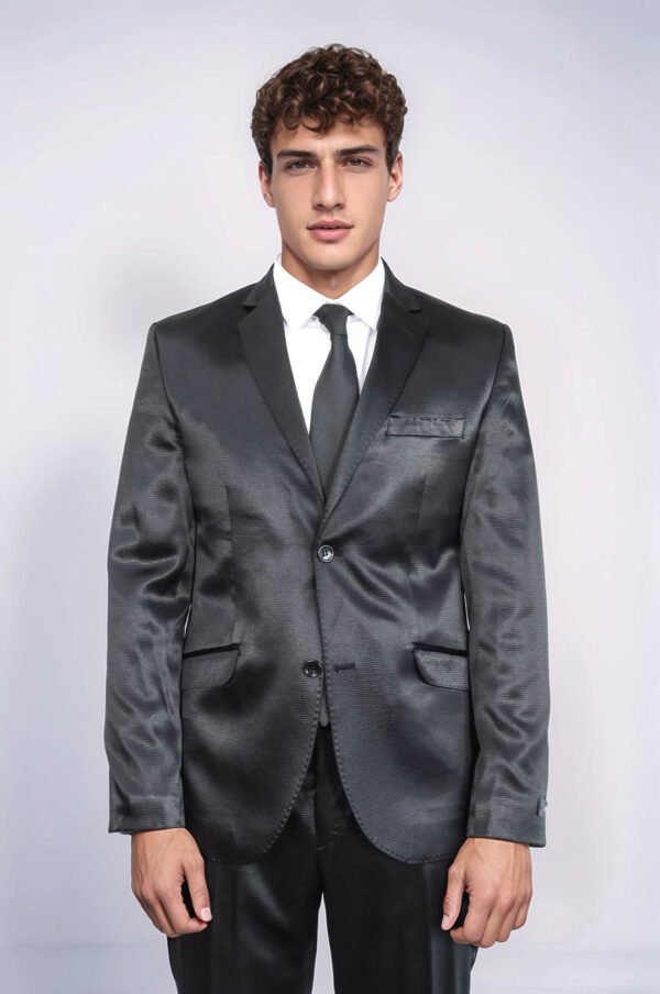 Two Piece Two Buttons Patterned Satin Black Men Suit