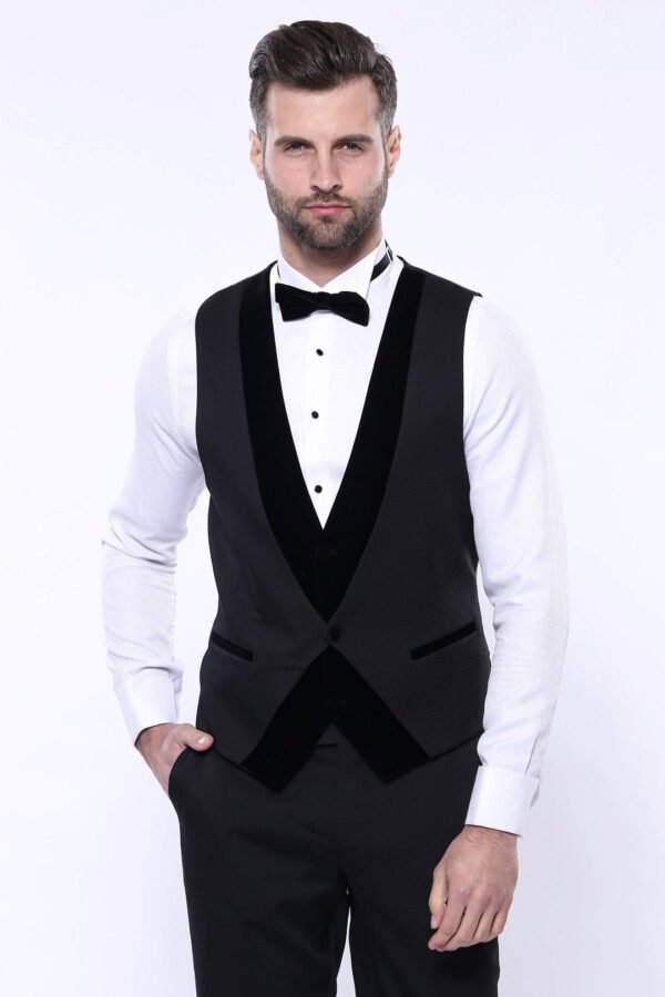 Velvet Collar Patterned Black Tuxedo